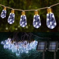 Solar Outdoor String Lights 2 Pack 24Ft Vintage Rope Hemp Solar Lights With 20 Shatterproof Bulbs 8 Modes Solar Powered String L