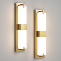 Woshitu Gold Wall Sconce Light Modern Dimmable Wall Sconces Set Of Two Led 3000K 24W Bathroom Vanity Light With Acrylic Shade