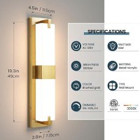 Woshitu Gold Wall Sconce Light Modern Dimmable Wall Sconces Set Of Two Led 3000K 24W Bathroom Vanity Light With Acrylic Shade