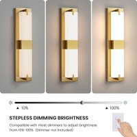 Woshitu Gold Wall Sconce Light Modern Dimmable Wall Sconces Set Of Two Led 3000K 24W Bathroom Vanity Light With Acrylic Shade