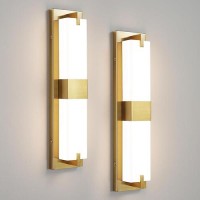 Woshitu Gold Wall Sconce Light Modern Dimmable Wall Sconces Set Of Two Led 3000K 24W Bathroom Vanity Light With Acrylic Shade