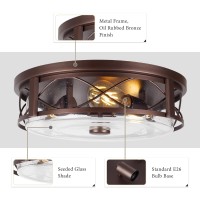 16 Inch Large Flush Mount Ceiling Light With Seeded Glass 3Light Bronze Round Ceiling Lamp Modern Farmhouse Indoor Outdoor Ce