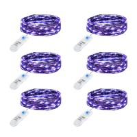 Minetom 6 Pack Purple Fairy Lights Battery Operated With Timer 7Ft 20 Led Waterproof Short Micro Firefly Lights For Halloween