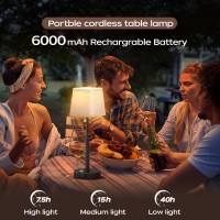 Qimh Battery Operated Led Table Lamp 6000Mah Waterproof Cordless Desk Lamp With 3 Level Brightness Touch Control Mini Recharge