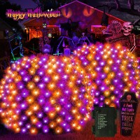 2 Pack Halloween Net Lights Total 240Led Purple And Orange Net Lights With Battery Operated 5Ft X33Ft Mesh Light Ip44 Waterproo