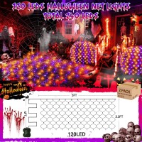 2 Pack Halloween Net Lights Total 240Led Purple And Orange Net Lights With Battery Operated 5Ft X33Ft Mesh Light Ip44 Waterproo