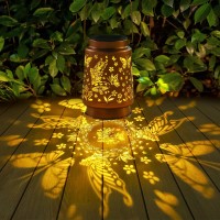 2 Pack Fairy Solar Lanterns Outdoor Waterproof Hanging Butterfly Solar Lights Gifts For Women Men Metal Solar Decorative Led Lan