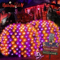 Hezbjiti 2 Pack Halloween Net Lights 280 Led Mesh Light 10Ft X 65Ft Net Lights With 8 Modes Halloween Outdoor String Lights Plu