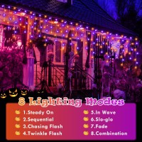 Heceltt Halloween Lights Outdoor Orange And Purple 39Ft 480Led Halloween String Lights With 90 Drops 8 Lighting Modes Timer M