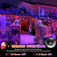 Heceltt Halloween Lights Outdoor Orange And Purple 39Ft 480Led Halloween String Lights With 90 Drops 8 Lighting Modes Timer M