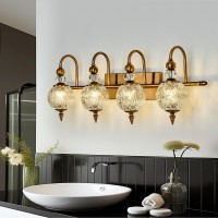 Piepooye Vintage Bathroom Light Fixtures Gold Vanity Light With Glass Globe Lampshade 4 Lights Brushed Brass G9 Bulb Wall Sconce