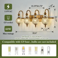 Piepooye Vintage Bathroom Light Fixtures Gold Vanity Light With Glass Globe Lampshade 4 Lights Brushed Brass G9 Bulb Wall Sconce