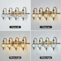 Piepooye Vintage Bathroom Light Fixtures Gold Vanity Light With Glass Globe Lampshade 4 Lights Brushed Brass G9 Bulb Wall Sconce