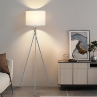 Tripod Floor Lamp Silver 61 Tall Floor Lamps Standing Lamp With Rotary Switch Modern Floor Lamp Simple Design With White Sh