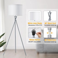 Tripod Floor Lamp Silver 61 Tall Floor Lamps Standing Lamp With Rotary Switch Modern Floor Lamp Simple Design With White Sh