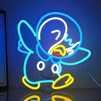 Ylouxrm Anime Neon Sign For Wall Decor Penguins Neon Light Dimmable Usb Blue Yellow Animal Led Signs For Bedroom Wall Gamer Room