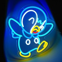 Ylouxrm Anime Neon Sign For Wall Decor Penguins Neon Light Dimmable Usb Blue Yellow Animal Led Signs For Bedroom Wall Gamer Room