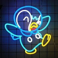 Ylouxrm Anime Neon Sign For Wall Decor Penguins Neon Light Dimmable Usb Blue Yellow Animal Led Signs For Bedroom Wall Gamer Room