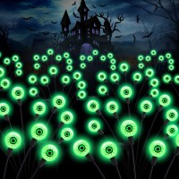 Asmad Halloween Decorations Outdoor Solar Scary Eyeball Lights 4Pack 32Leds Green Eyeball Swaying Solar Firefly Lights Waterpr