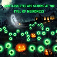 Asmad Halloween Decorations Outdoor Solar Scary Eyeball Lights 4Pack 32Leds Green Eyeball Swaying Solar Firefly Lights Waterpr