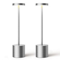 Sakringt Cordless Table Lamps Rechargeable 6000Mah Portable Battery Operated Led Table Light For Restaurant Outdoor 2 Pack Silve