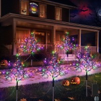 Enhon Halloween Outdoor Decorations 5 Pack Lighted Purple Orange Green Halloween Tree Branches Stake Lights With 8 Lighting Mod