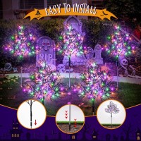 Enhon Halloween Outdoor Decorations 5 Pack Lighted Purple Orange Green Halloween Tree Branches Stake Lights With 8 Lighting Mod