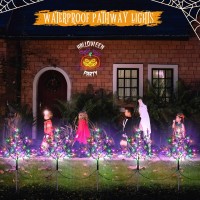 Enhon Halloween Outdoor Decorations 5 Pack Lighted Purple Orange Green Halloween Tree Branches Stake Lights With 8 Lighting Mod