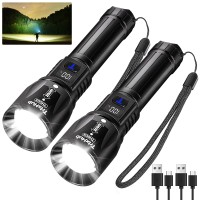 Trixhub Rechargeable Flashlights 2 Pack 990 000 Lumens Super Light Flashlight With Lcd Digital Display 5 Adjustable Mode Power