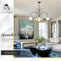 Catiner Sputnik Chandelier Brown 6 Lights Large Modern Chandelier L40 Mid Century Long Ceiling Pendant Light Fixtures For Dini