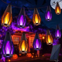 Ibaycon Solar Halloween Lights Outdoor 135Ft 10 Led Bulbs Flickering Flame String Lights Waterproof Solar Flame Lights For Ga