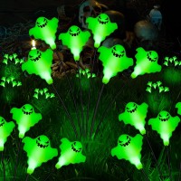 Betrihyes Outdoor Halloween Decorations Solar Garden Ghost Lights2Packs 12Led Halloween Lights Swaying Firefly With Magic Ghost