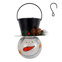 Viveta Snowman Solar Lantern Christmas Pinecone Outdoor Solar Hanging Lanterns Waterproof Lantern Crackle Glass Solar Lantern F