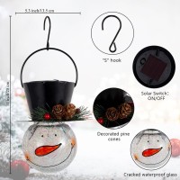 Viveta Snowman Solar Lantern Christmas Pinecone Outdoor Solar Hanging Lanterns Waterproof Lantern Crackle Glass Solar Lantern F