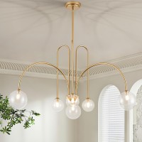 Catiner Gold Sputnik Chandelier 6 Lights Large Modern Chandelier L40 Mid Century Long Ceiling Pendant Light Fixtures For Dinin