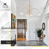 Catiner Gold Sputnik Chandelier 6 Lights Large Modern Chandelier L40 Mid Century Long Ceiling Pendant Light Fixtures For Dinin