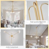 Catiner Gold Sputnik Chandelier 6 Lights Large Modern Chandelier L40 Mid Century Long Ceiling Pendant Light Fixtures For Dinin