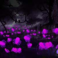 4 Packs Halloween Decorations Outdoor Solar Scary Spider Lights32Led Purple Spider Swaying Firefly Lightswaterproof Solar Hall