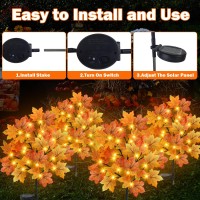 Torontokyo 2 Pack Fall Solar Outdoor Lights Fall Decor 40 Led Maple Leaves Solar Stake Light With 8 Modes Waterproof Fall Gard