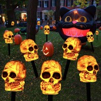 5 Pcs Solar Skeleton Halloween Skull Pathway Lights Waterproof Battery Operated Skull Stake Lights For Halloween Decorations