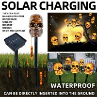 5 Pcs Solar Skeleton Halloween Skull Pathway Lights Waterproof Battery Operated Skull Stake Lights For Halloween Decorations