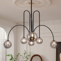 Catiner Black Chandelier Modern 6 Lights Sputnik Chandelier Large L40 Mid Century Ceiling Pendant Light Fixtures With Smoke G