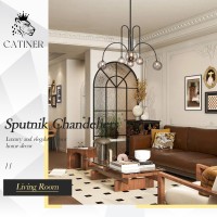 Catiner Black Chandelier Modern 6 Lights Sputnik Chandelier Large L40 Mid Century Ceiling Pendant Light Fixtures With Smoke G