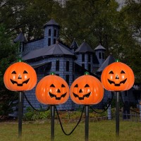 Chyparty Halloween Pumpkin Pathway Lights 4 Pack 3D Pumpkin Stakes Lights 7 Feet Pathway Lights C7 Led String Lights For Outdo