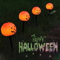 Chyparty Halloween Pumpkin Pathway Lights 4 Pack 3D Pumpkin Stakes Lights 7 Feet Pathway Lights C7 Led String Lights For Outdo