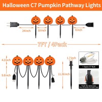 Chyparty Halloween Pumpkin Pathway Lights 4 Pack 3D Pumpkin Stakes Lights 7 Feet Pathway Lights C7 Led String Lights For Outdo