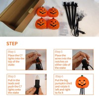 Chyparty Halloween Pumpkin Pathway Lights 4 Pack 3D Pumpkin Stakes Lights 7 Feet Pathway Lights C7 Led String Lights For Outdo