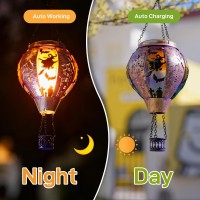 Dreamskip Halloween Hot Air Balloon Solar Lantern With Flame Witch On Broomstick Halloween Outdoor Solar Lanterns Waterproof S