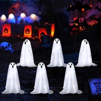 Halloween Decorations 6 Pack 189 In High Solar Ghost String Stake Lights 128 Ft Small White Cloth Ghost Stakes With 8 Lighti