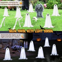 Halloween Decorations 6 Pack 189 In High Solar Ghost String Stake Lights 128 Ft Small White Cloth Ghost Stakes With 8 Lighti